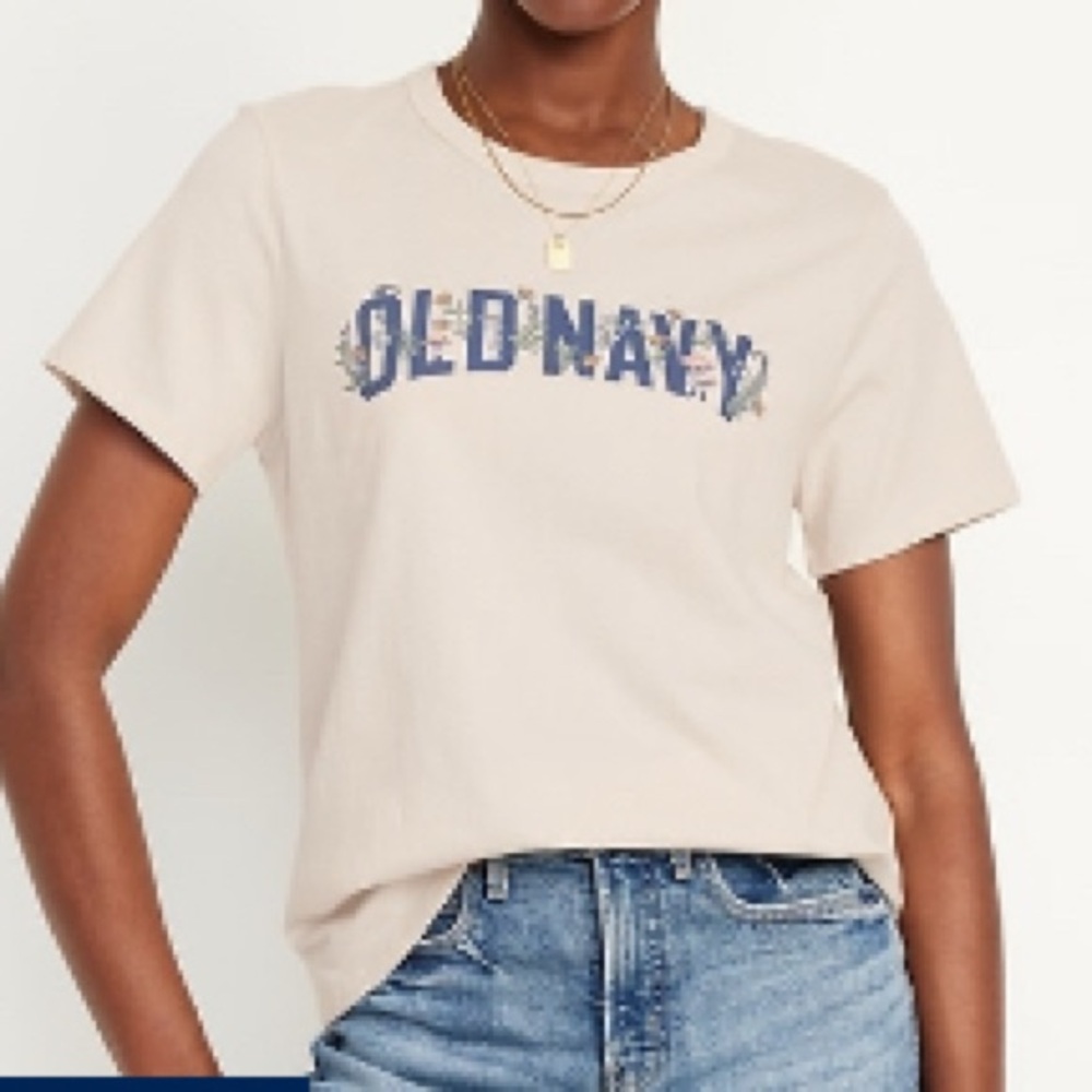 Old Navy Tan Graphic Tee with Navy Accents